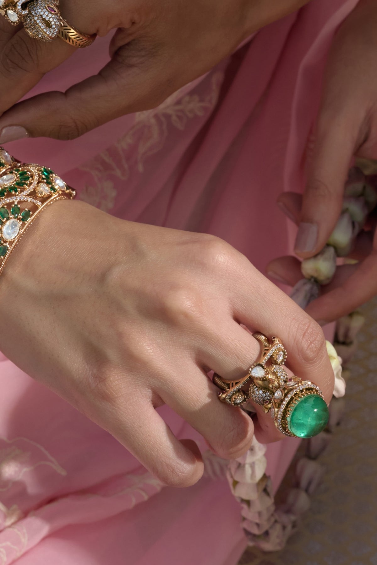 Gold Finish Kundan Polki Ring