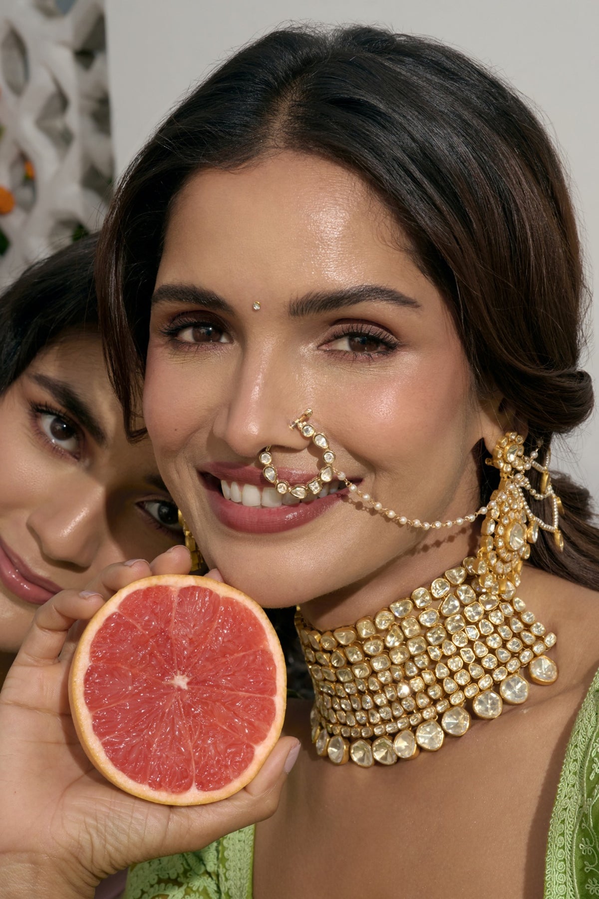 Gold Finish Kundan Polki Nose Ring