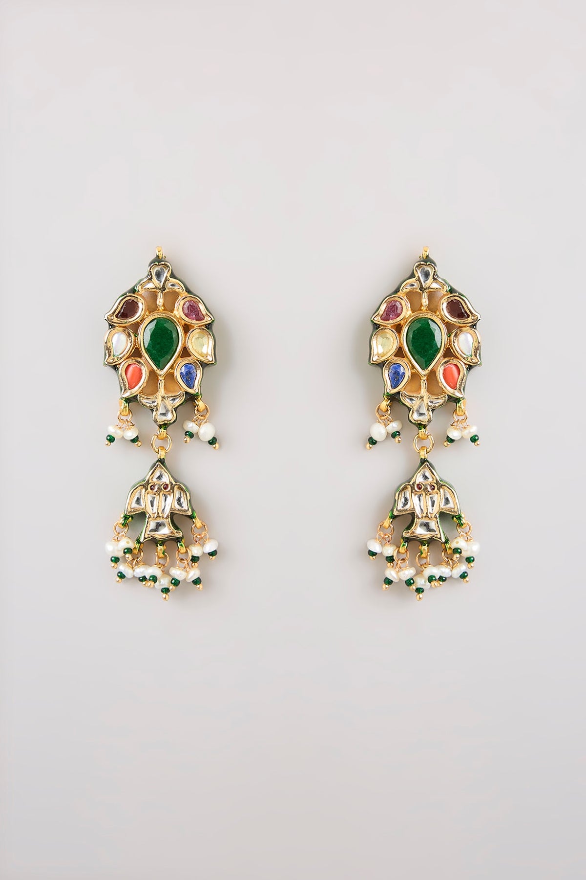 Gold Finish Emerald Stone Dangler Earrings