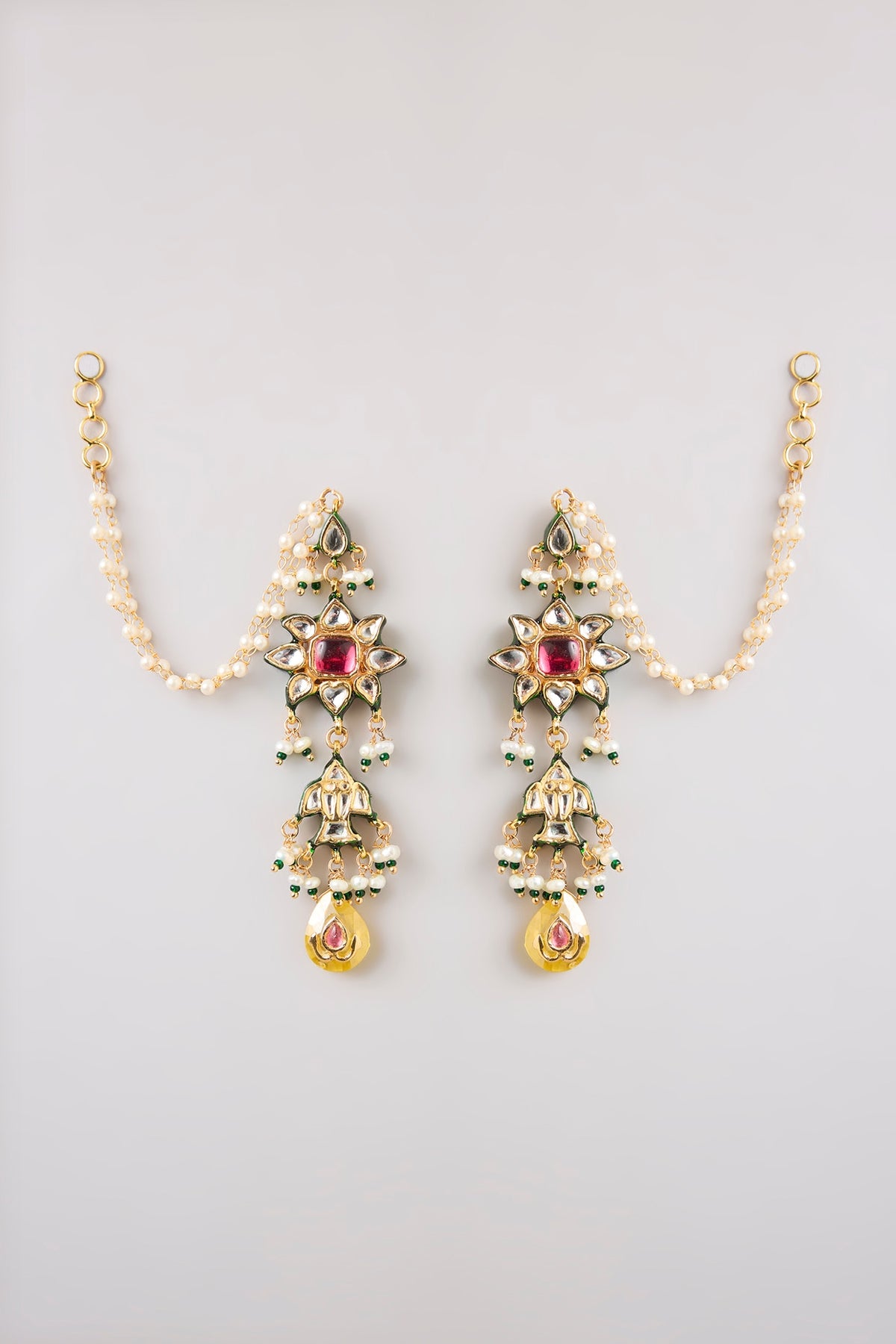 Gold Finish Multi-Colored Stone Dangler Earrings
