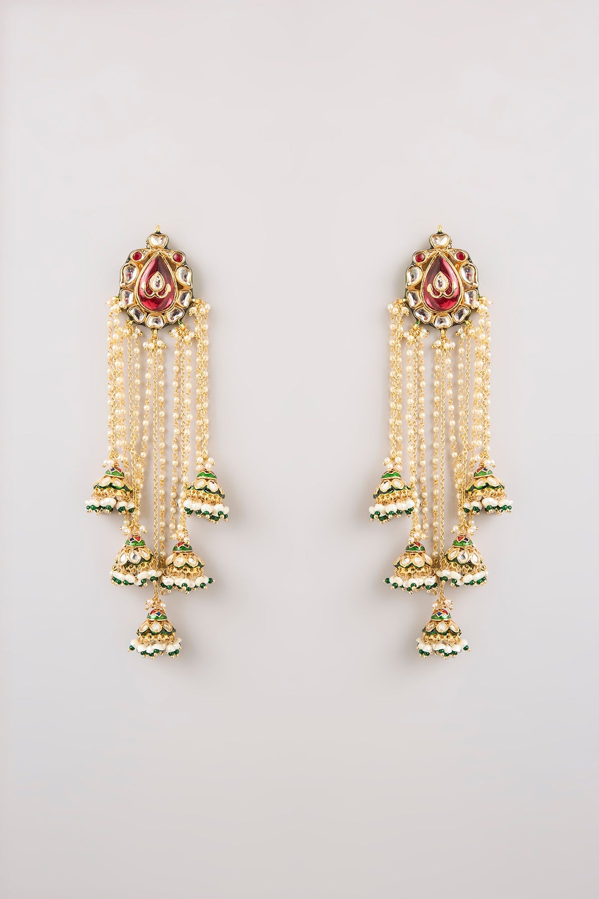 Gold Finish Emerald Stone Dangler Earrings