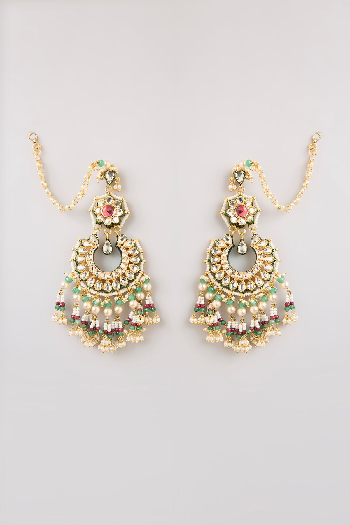 Gold Finish Emerald Stone Dangler Earrings