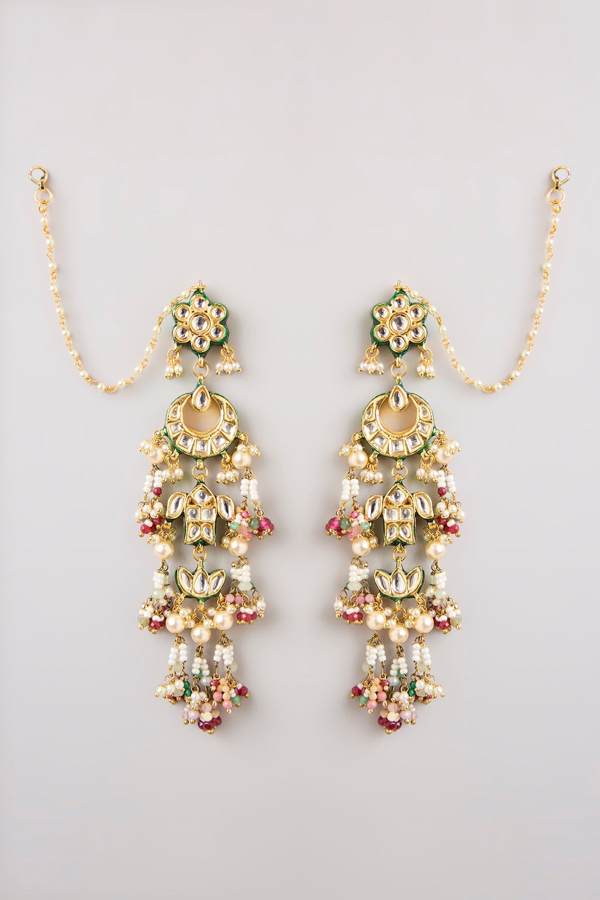 Gold Finish Kundan Polki & Seed Pearl Dangler Earrings