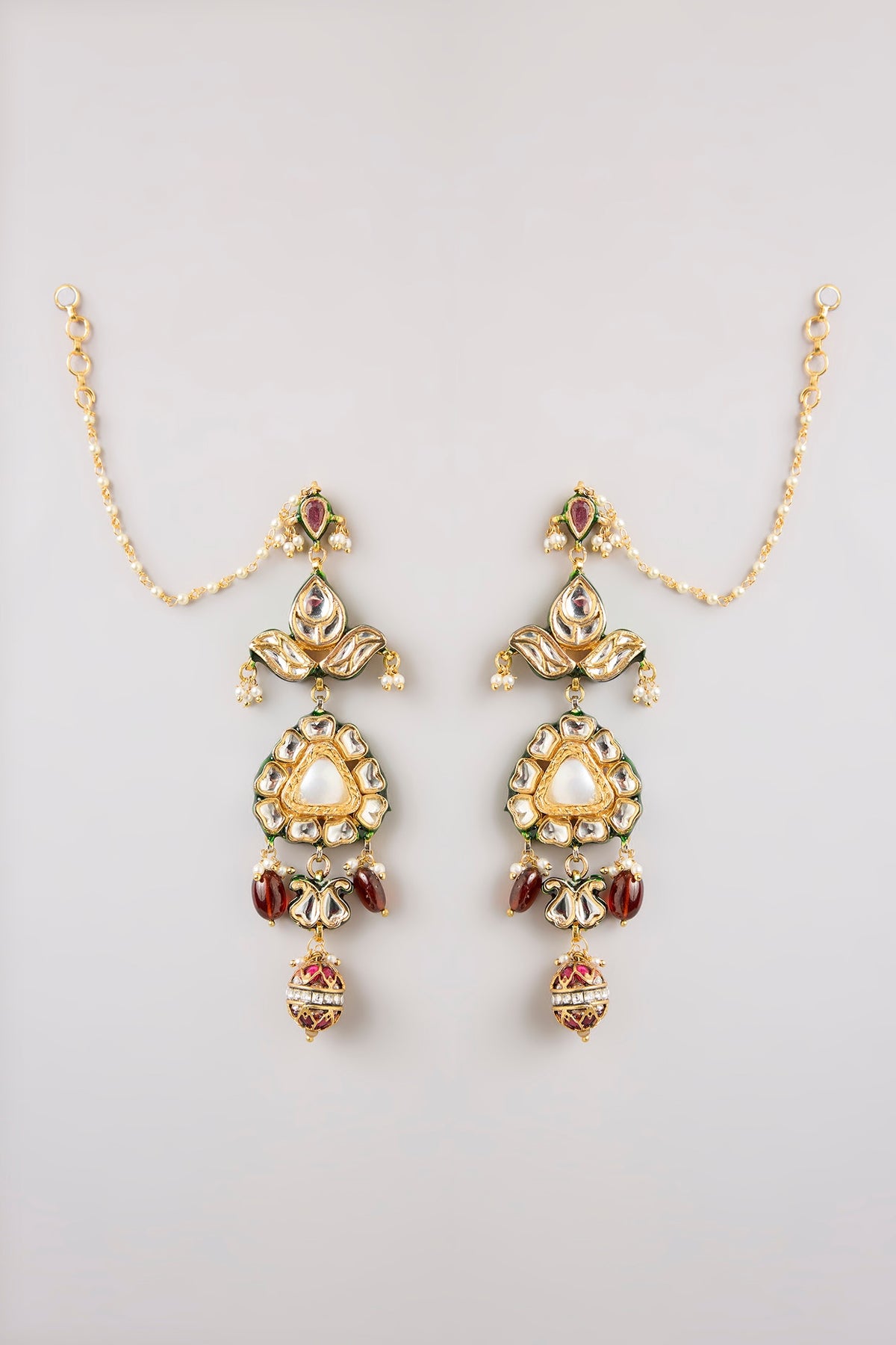 Gold Finish Kundan Polki & Pearl Dangler Earrings