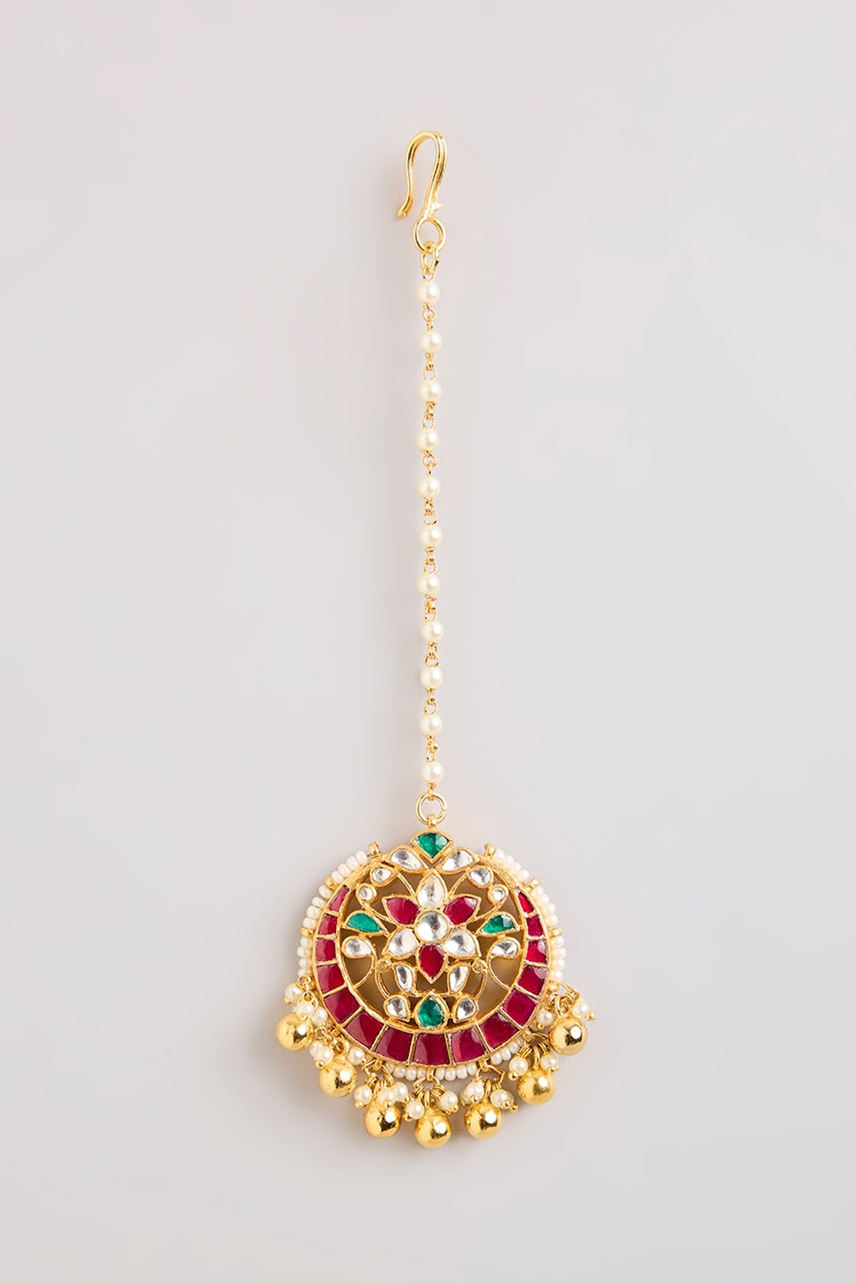 Gold Finish Kundan Polki & Multi-Colored Stone Maangtikka