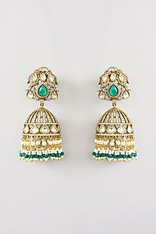 Antique Gold Finish Green Kundan Polki & Pearl Drop Necklace Set