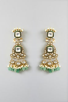 Gold Finish Kundan Polki & Green Onyx Drop Necklace Set