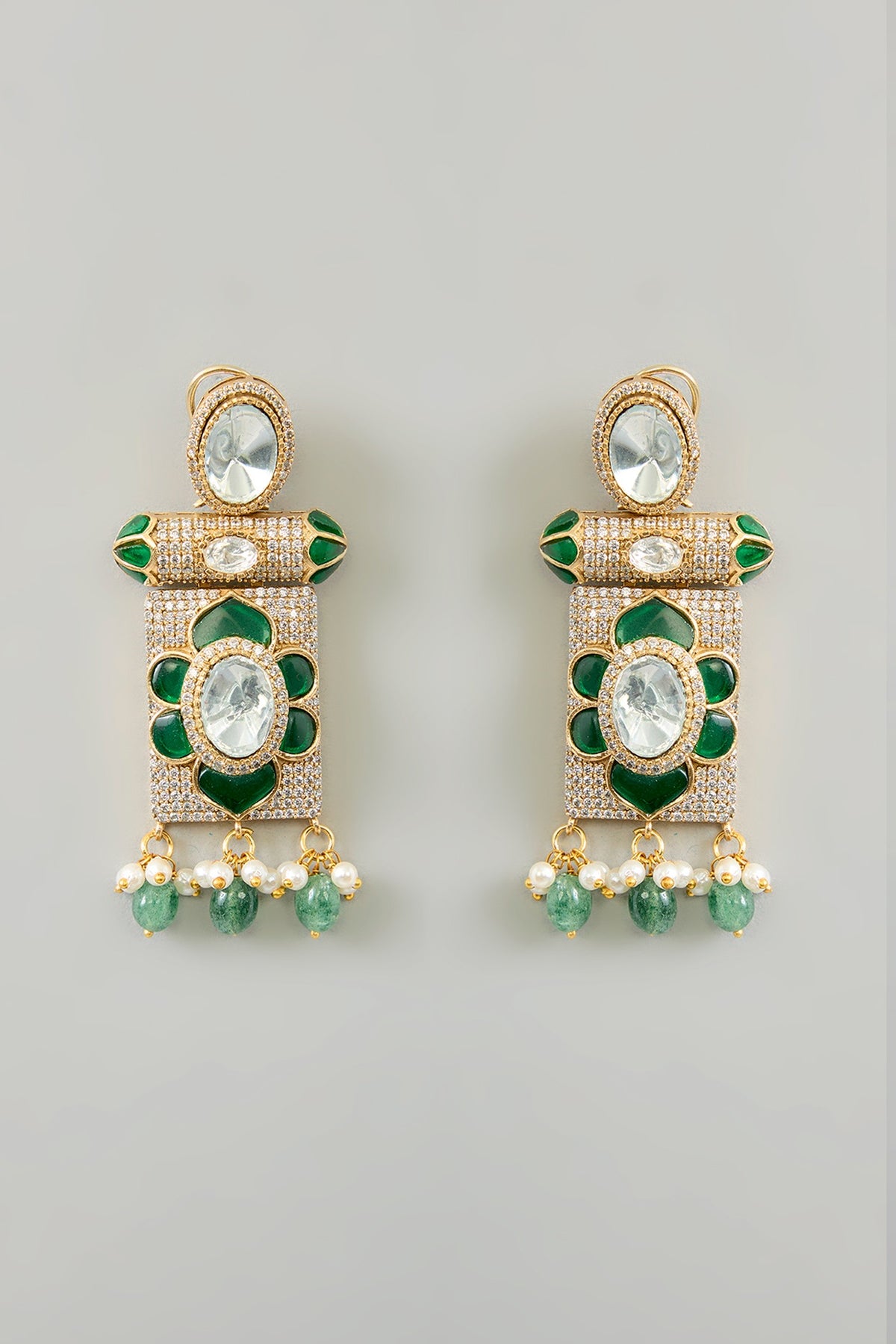Gold Finish Kundan Polki & Green Onyx Drop Choker Necklace Set