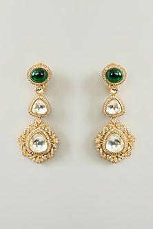 Gold Finish Green Kundan Polki Layered Necklace Set