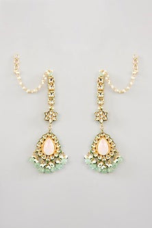 Gold Finish Kundan Polki & Green Onyx Drop Necklace Set