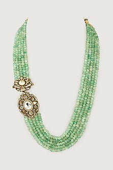 Gold Finish Green Kundan Polki Long Necklace