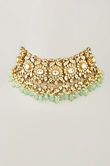 Gold Finish Mint Kundan Polki Choker Necklace