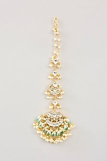 Gold Finish Kundan Polki & Pearl Maangtikka