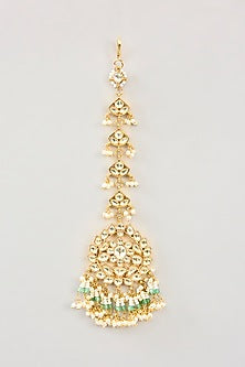 Gold Finish Kundan Polki & Pearl Maangtikka