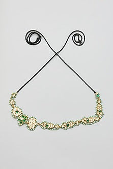 Gold Finish White & Green Kundan Polki Mathapatti