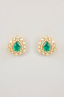 Gold Finish Green Moissanite Stud Earrings