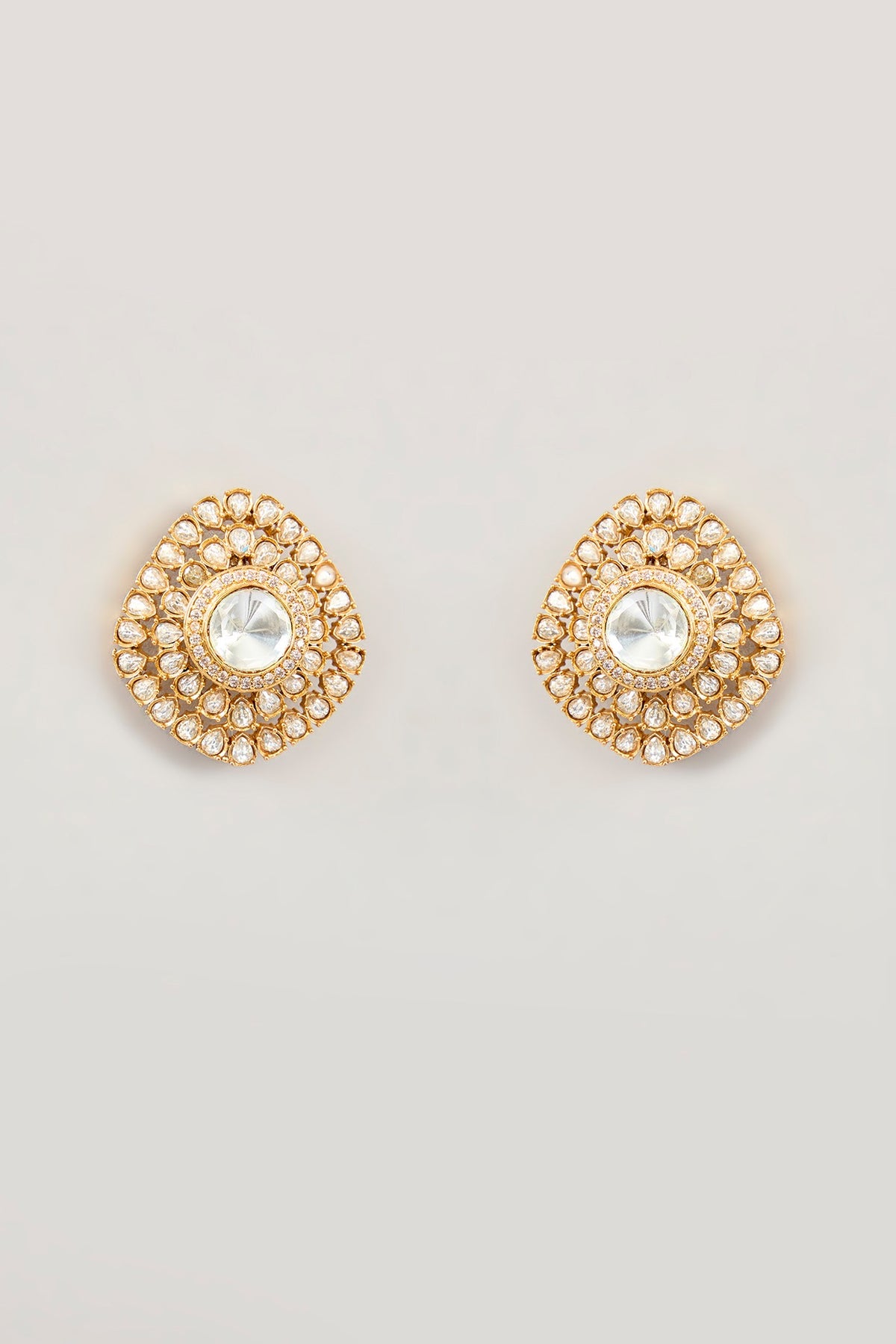 Antique Gold Finish Moissanite Polki Stud Earrings