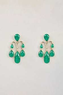 Gold Finish Green Doublet Stone & Pearl Dangler Earrings