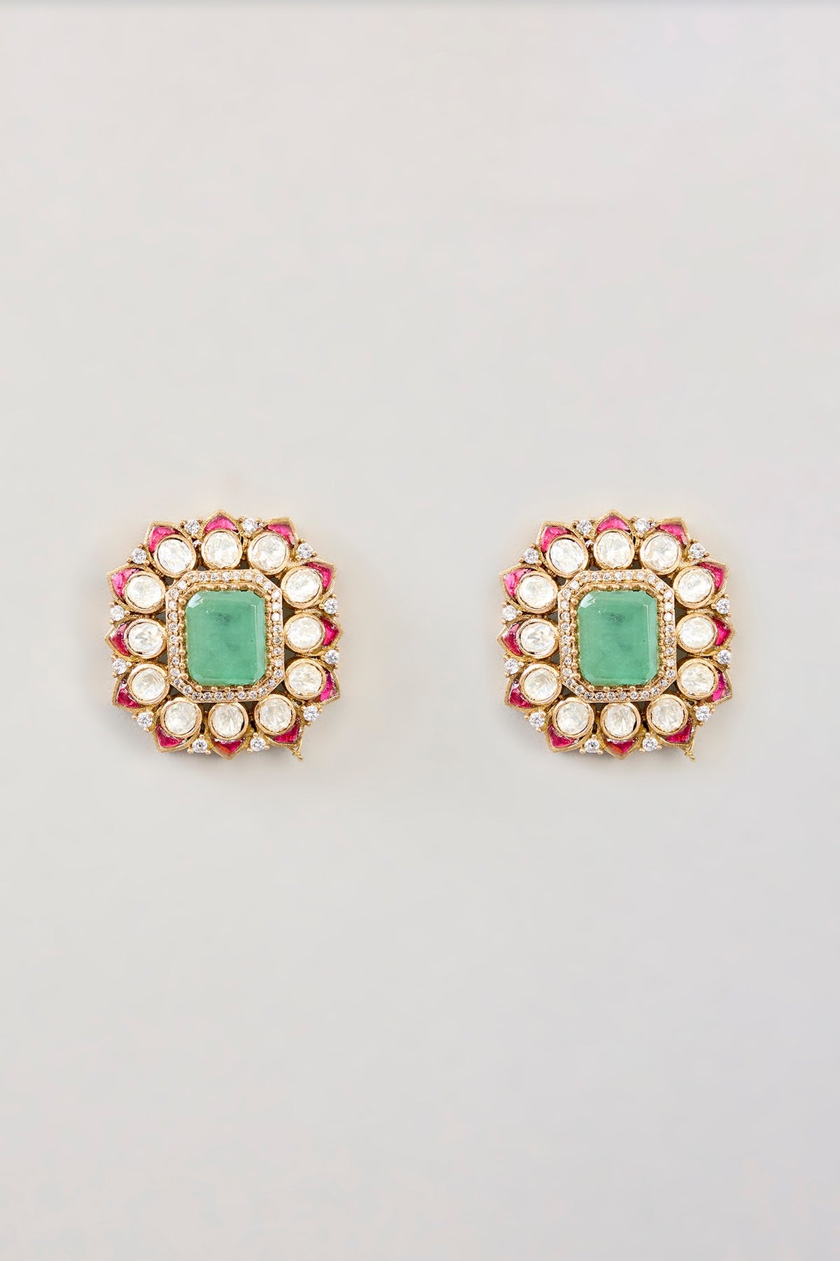 Gold Finish Kundan Polki Stud Earrings