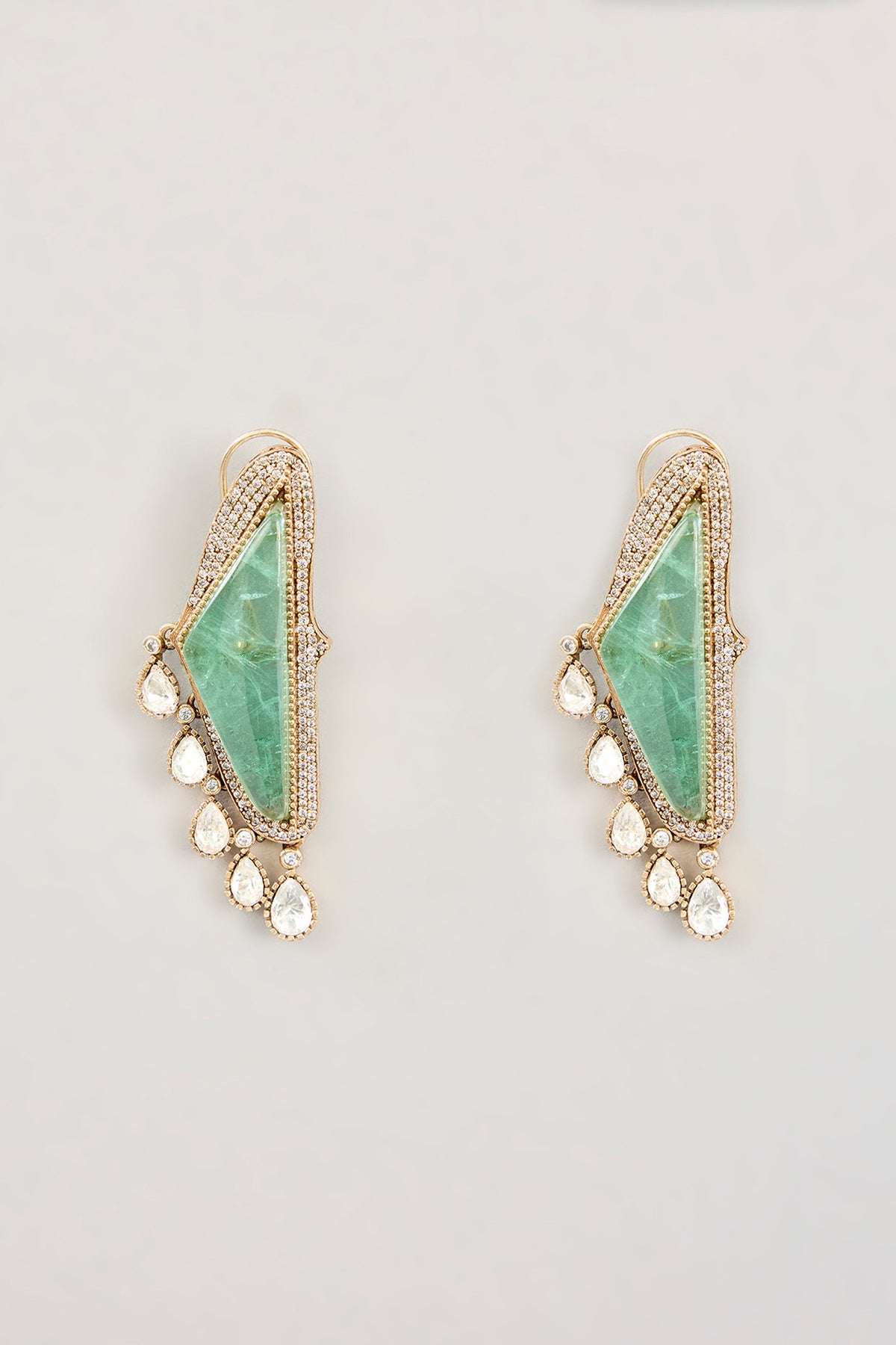 Two Tone Finish Kundan Polki & Pearl Drop Dangler Earrings