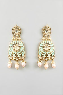 Gold Finish Kundan Polki & Pearl Drop Necklace Set