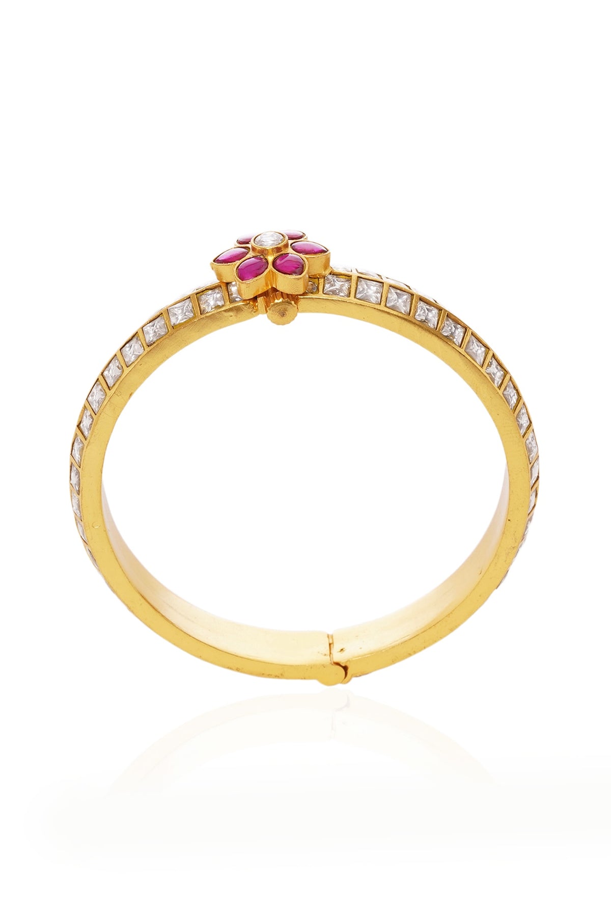 Gold Plated Red Stone Bangles (Set Of 2)