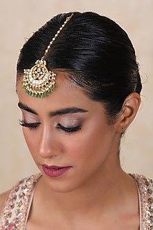 Gold Plated Green Onyx & Pearl Maangtikka
