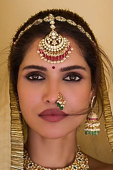 Gold Plated Pink Tourmaline Maangtikka