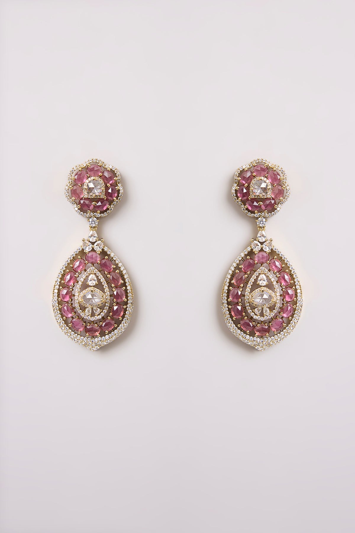 Gold Finish Red & White Stone Necklace Set