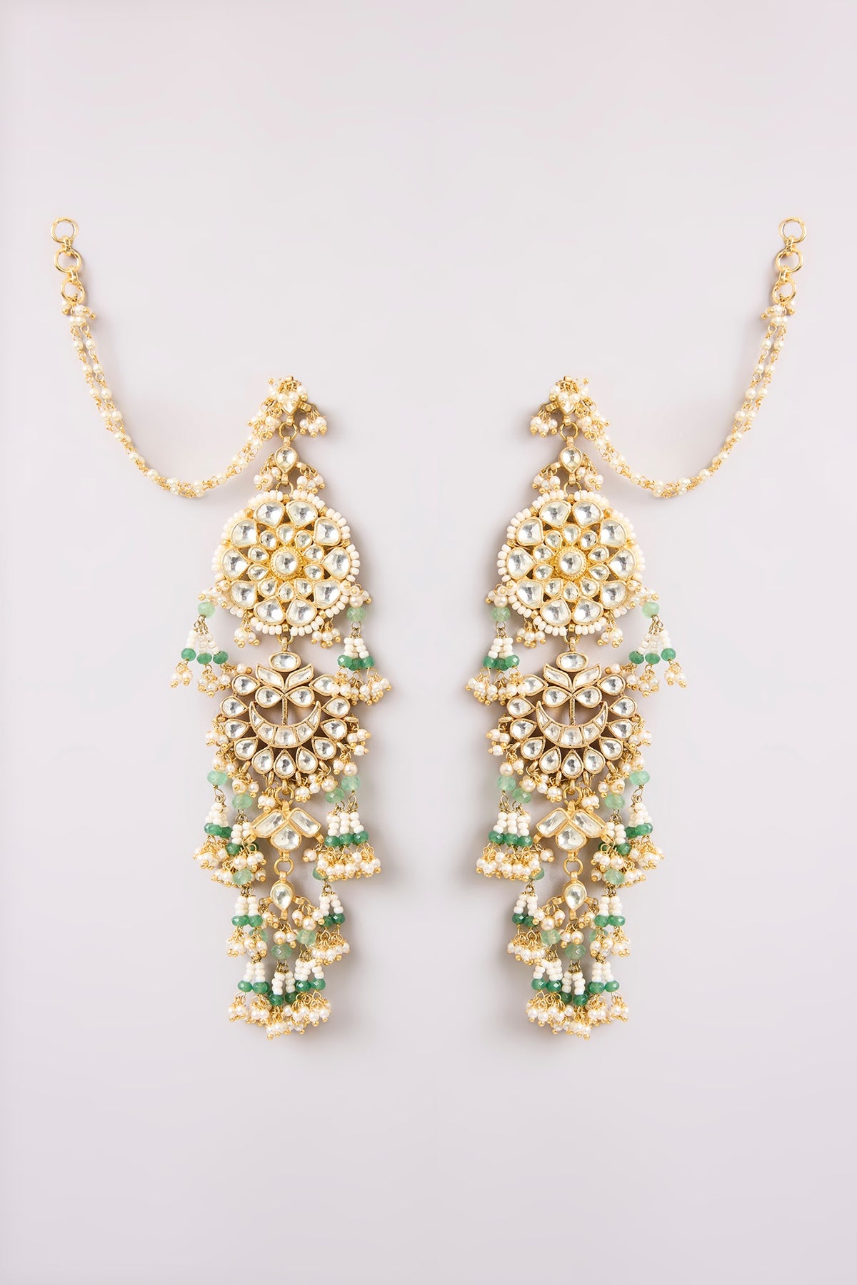 Gold Finish Kundan Polki & Seed Pearl Dangler Earrings