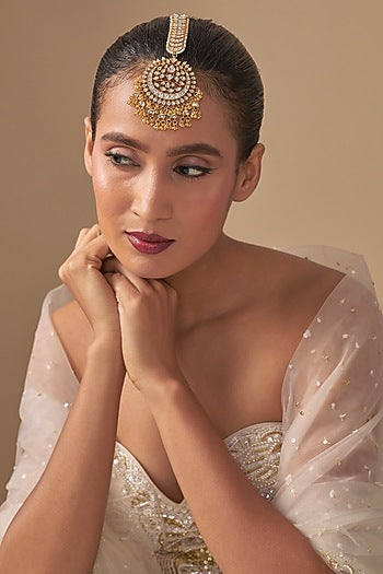 Gold Finish Kundan Polki Maangtikka