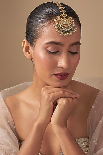 Gold Finish Kundan Polki & Seed Pearl Maangtikka
