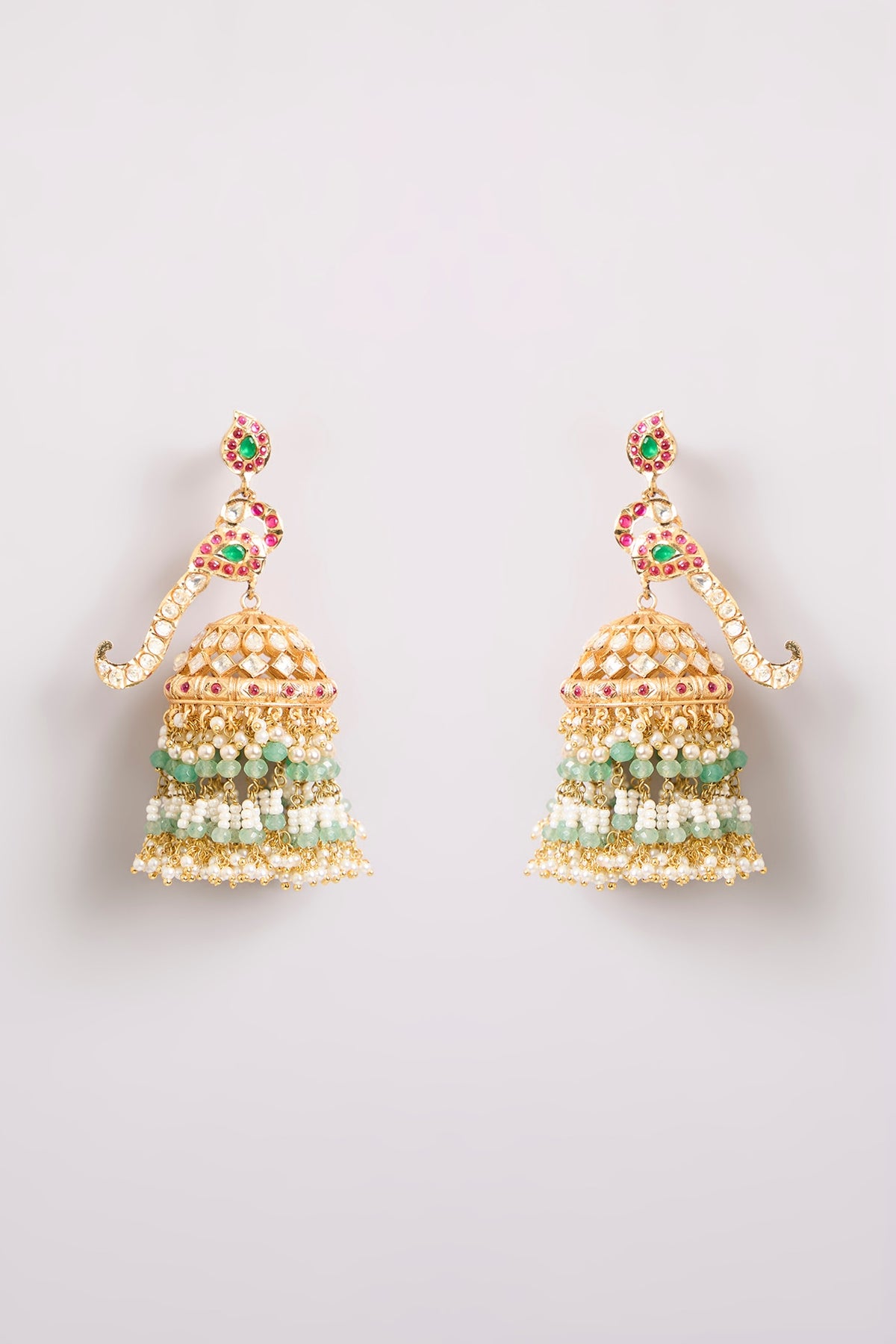 Gold Finish Kundan Polki & Seed Pearl Jhumka Earrings