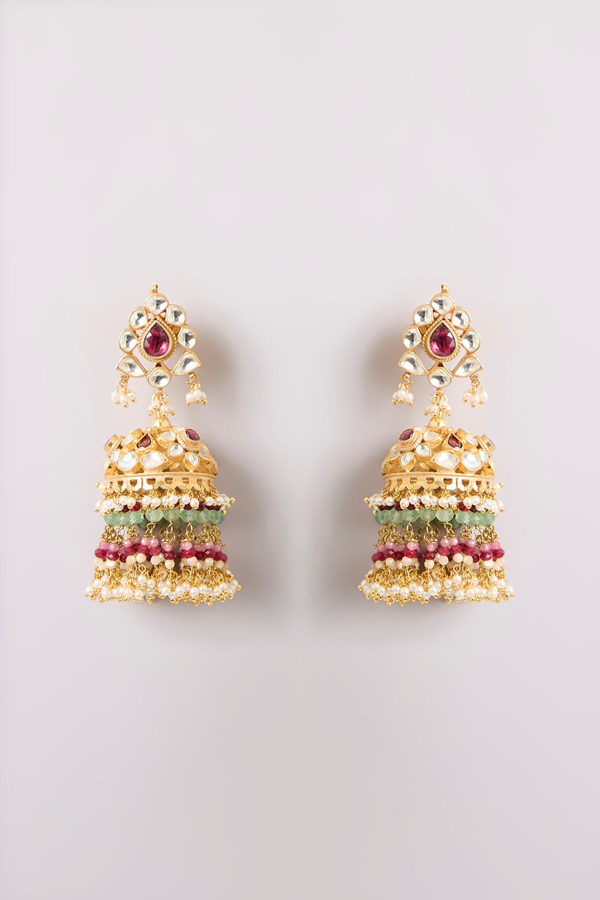 Gold Finish Kundan Polki Jhumka Earrings