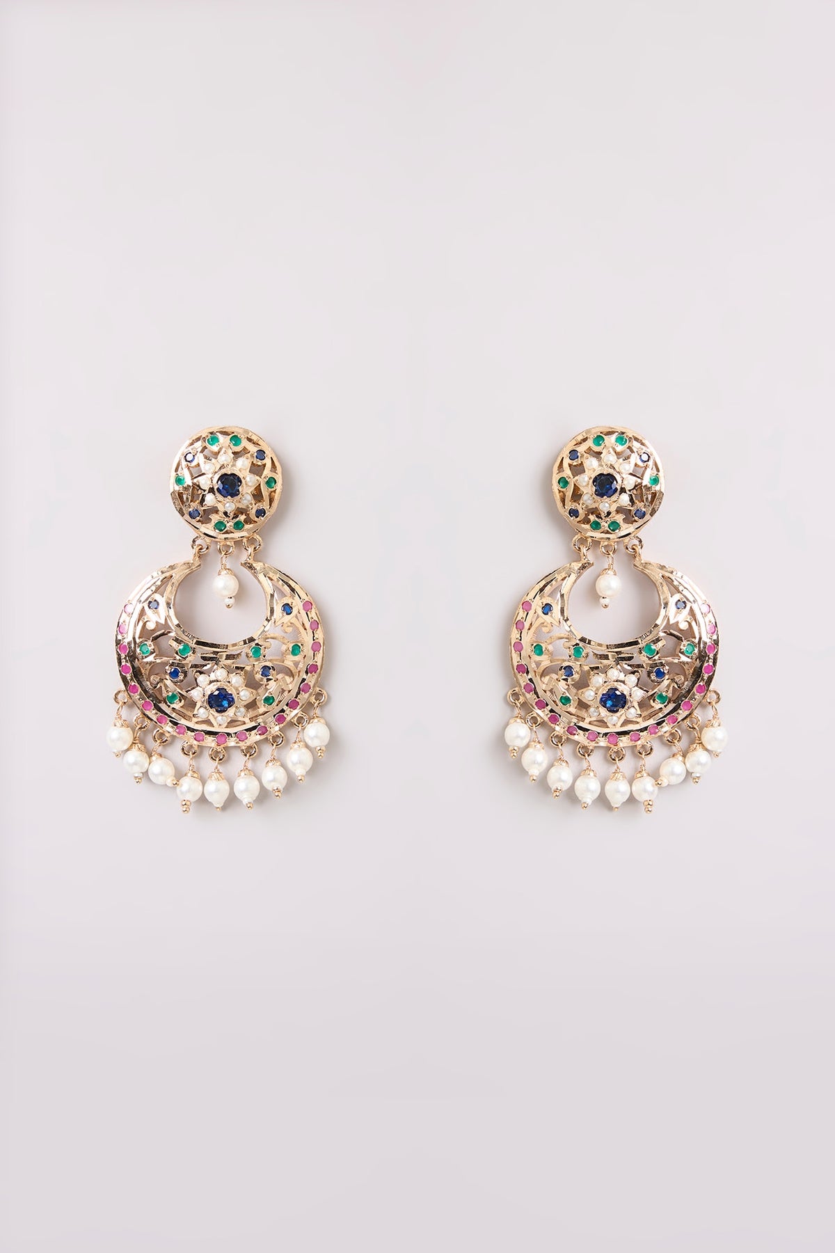 Gold Finish Pearl Chandbali Earrings