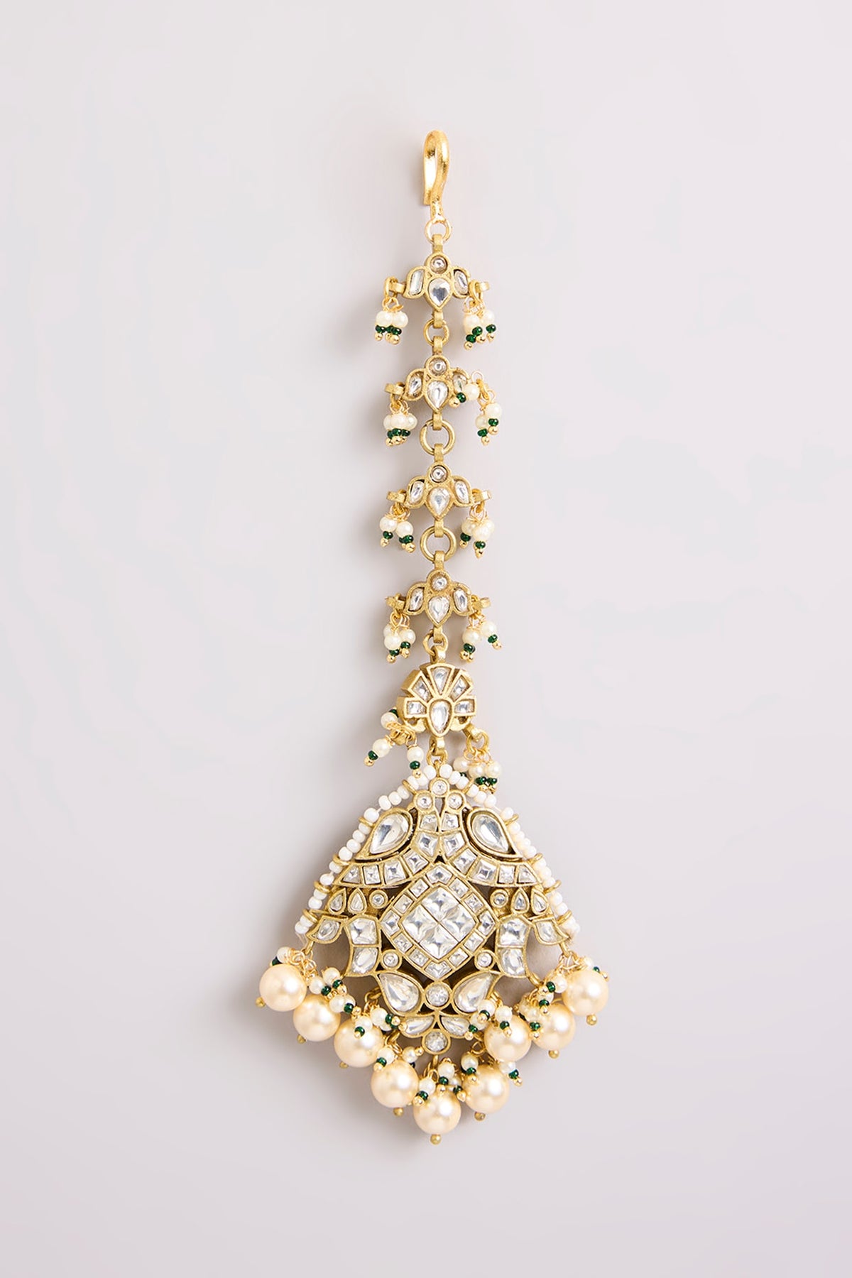 Gold Finish Kundan Polki & Pearl Maangtikka