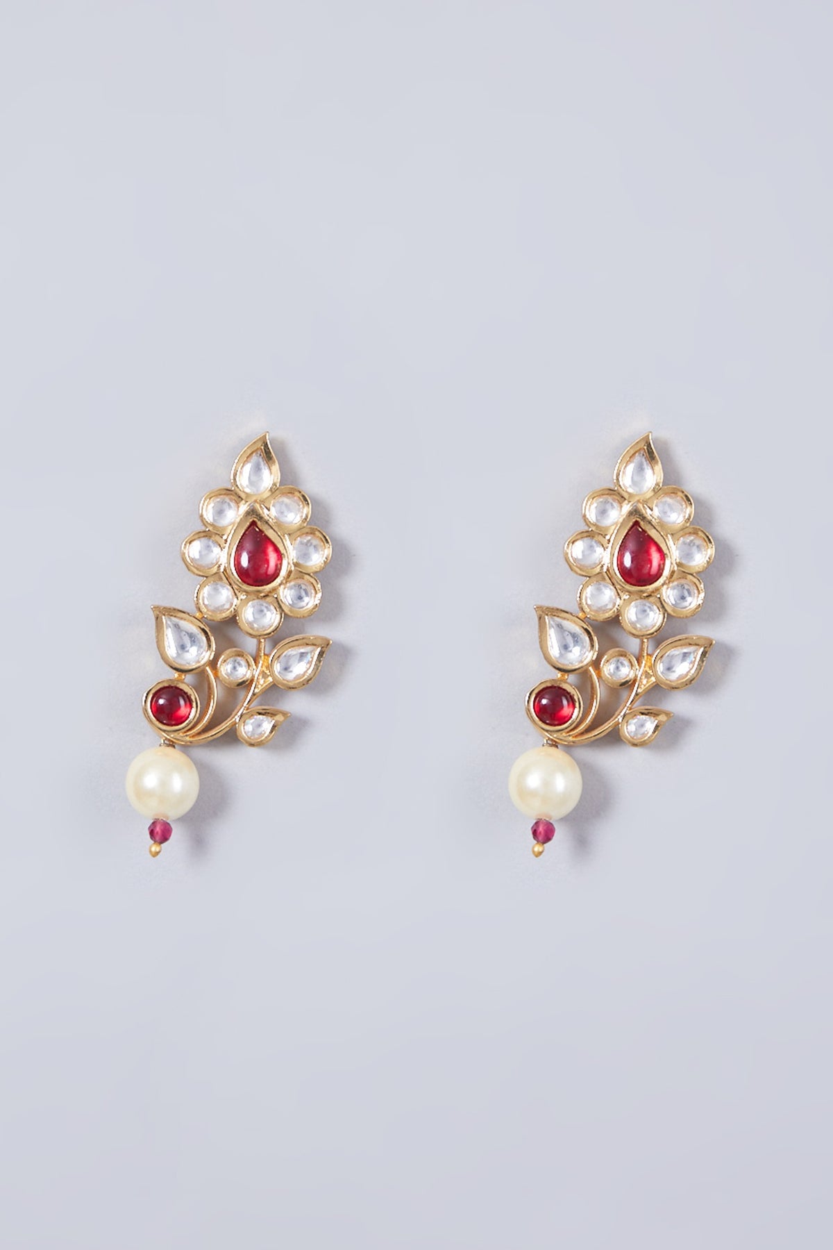 Gold Finish Kundan Polki Side Pendant Necklace Set