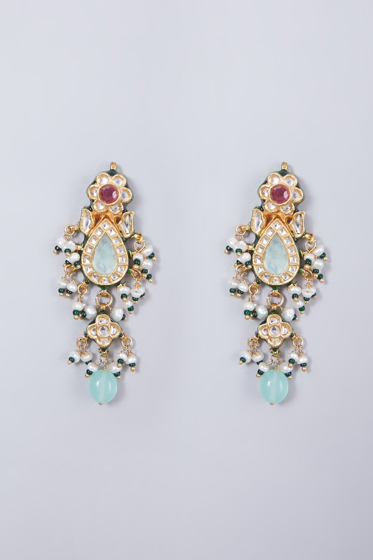 Gold Finish Turquoise Meenakari Pendant Necklace Set