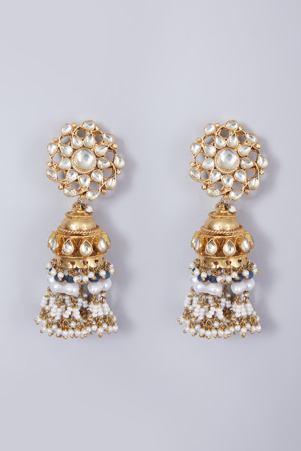Gold Finish Kundan Polki & Pearl Choker Necklace Set
