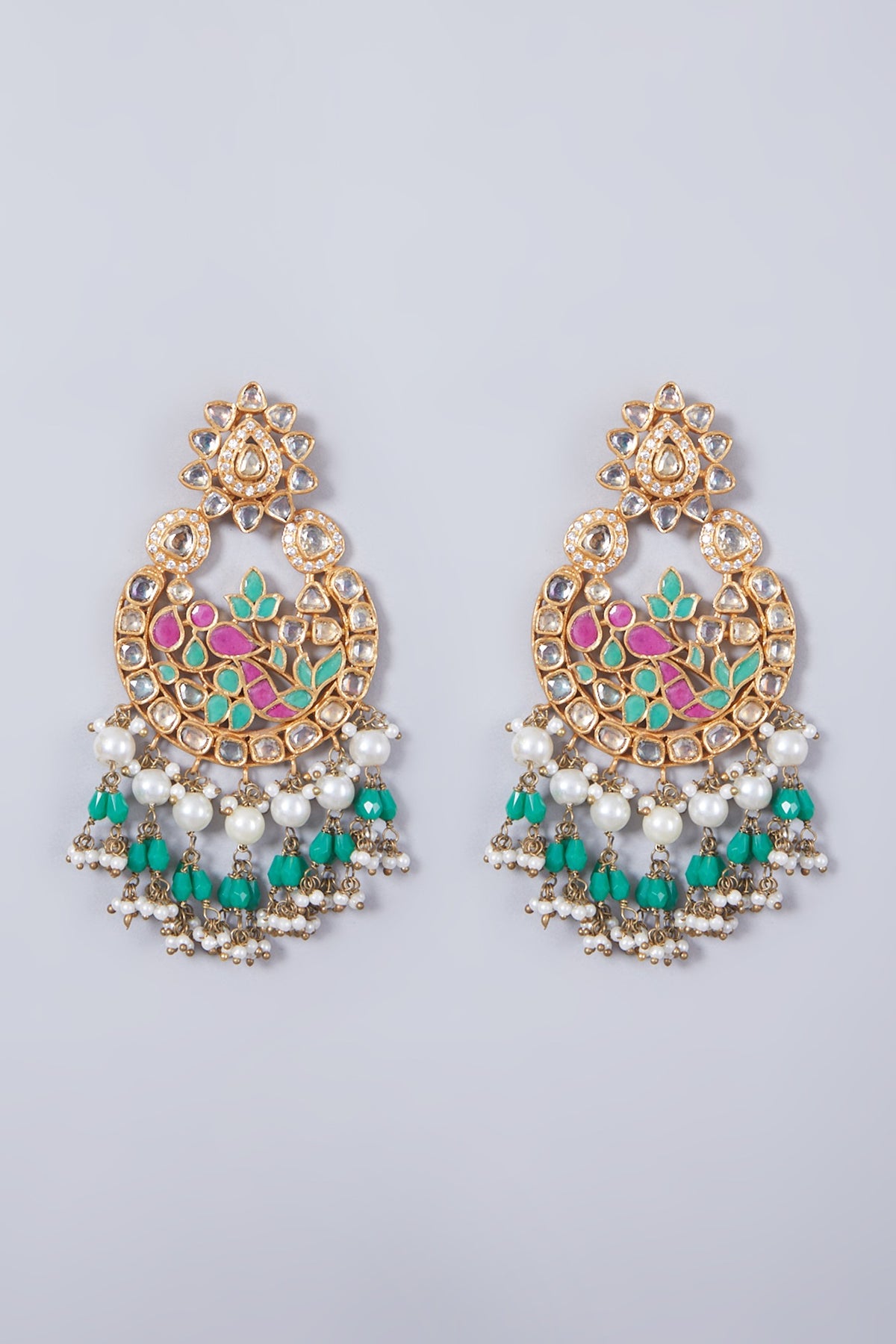 Gold Finish Kundan Polki Chandbali Earrings