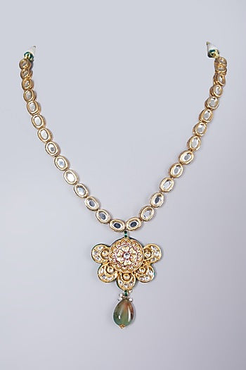 Gold Finish Kundan Polki Meenakari Necklace Set