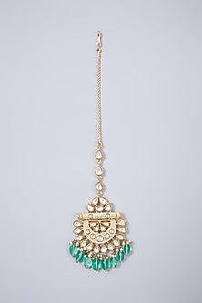 Gold Finish Kundan Polki Meenakari Maang Tikka