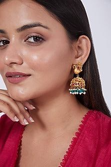 Gold Finish Temple Jhumka Earrings