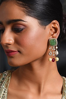 Gold Finish Moissanite & Navratna Choker Necklace Set