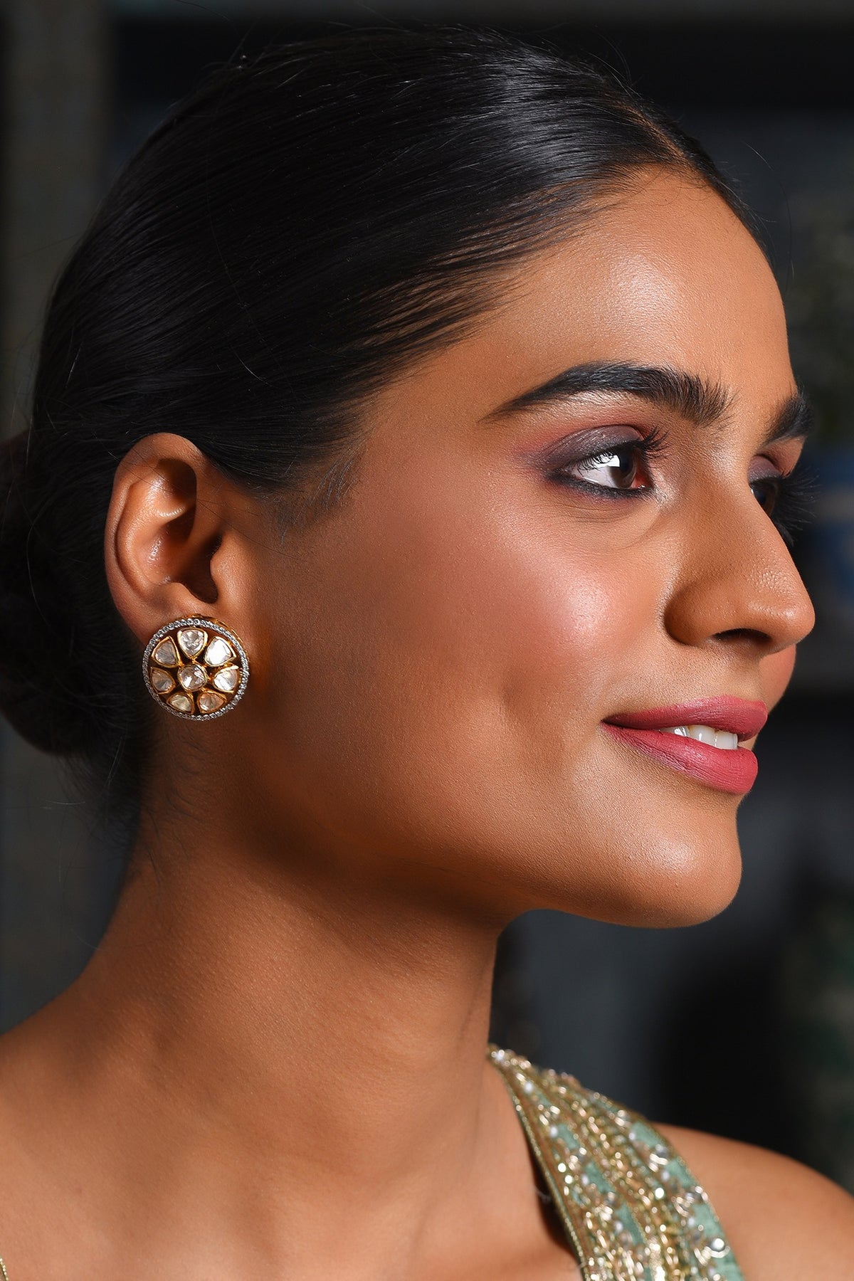 Gold Finish Moissanite Stud Earrings