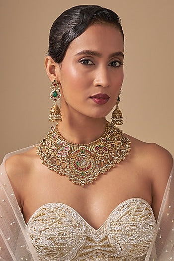 Gold Finish Kundan Polki Necklace Set