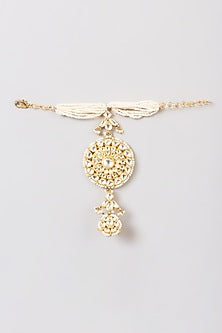 Gold Finish Pearl & Kundan Polki Hathphool