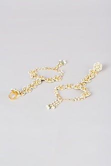 Gold Finish White Kundan Polki Hathphool