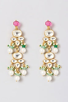 Gold Finish Pink & White Kundan Polki Choker Necklace Set