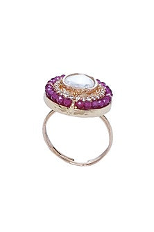Gold Finish Kundan Polki Ring